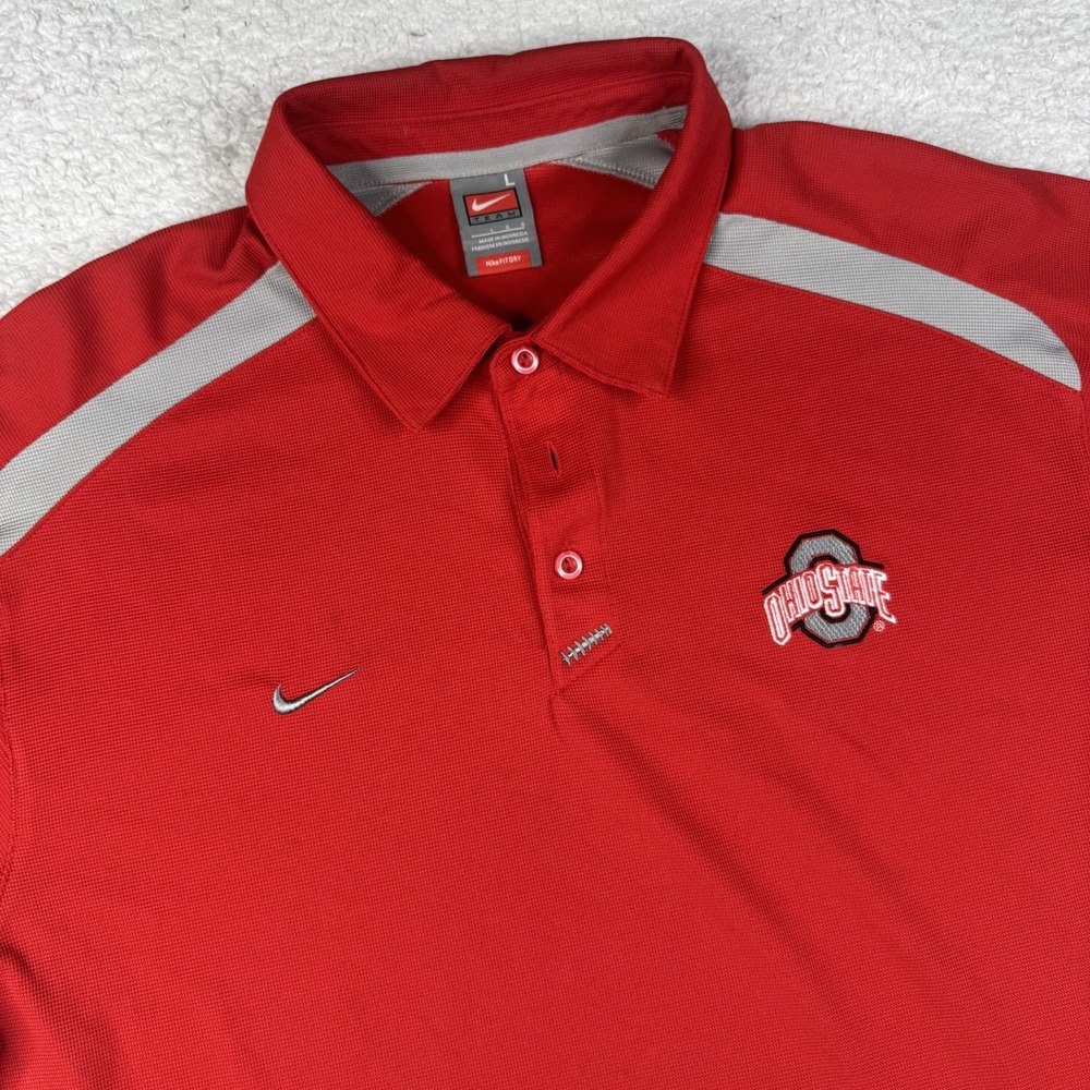 Nike Ohio State Buckeyes Team Polo Fit Dry Golf‎ Shirt Men's Large Red